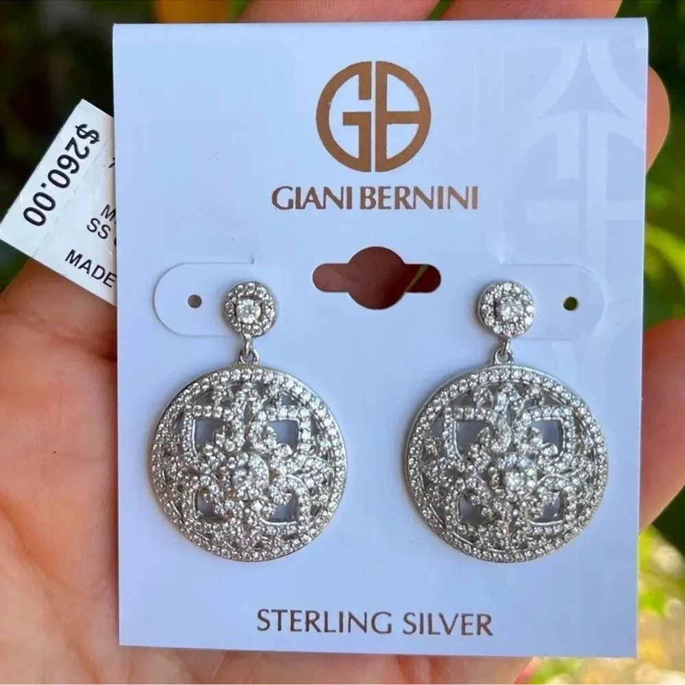 Giani Bernini Antique Mandala 925 Sterling Silver Diamond Crystal Earrings